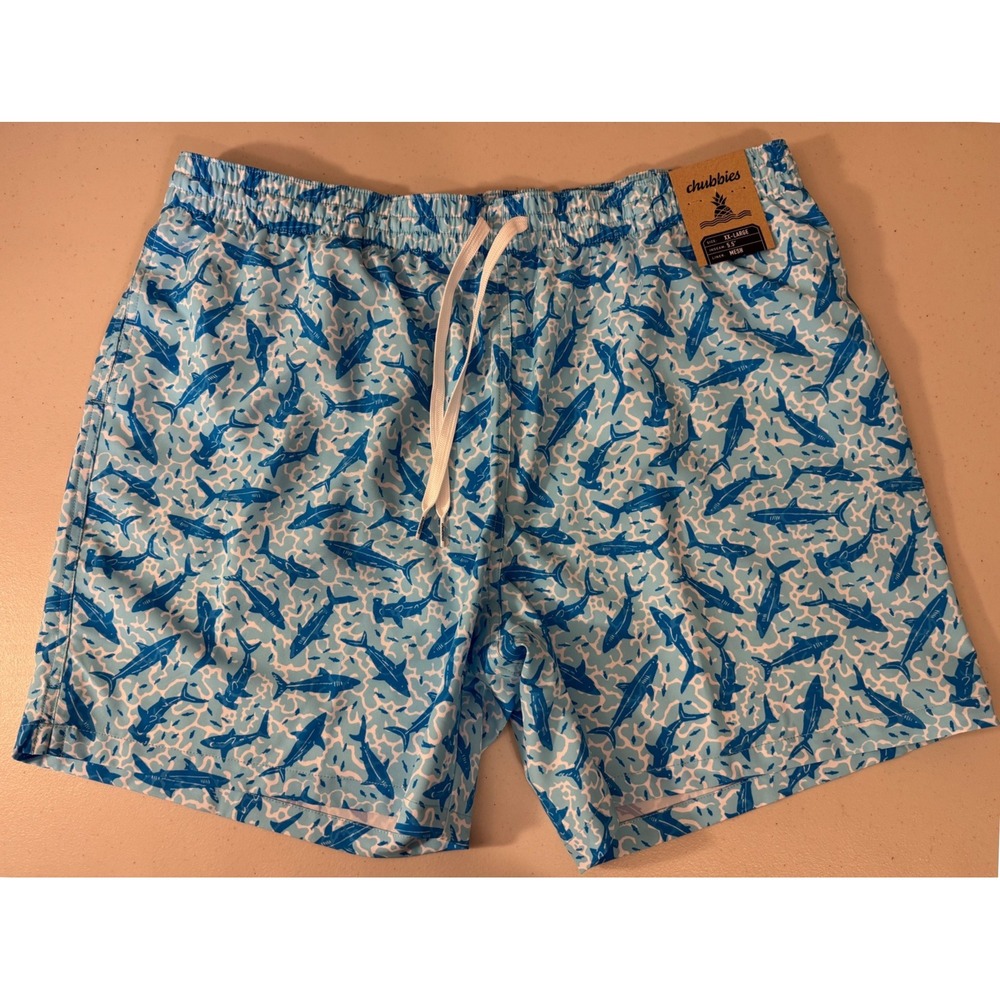 Chubbies Swimβ Trunks Men XXL Blue Shark Sides 5.5" Inseam Mesh Liner Shorts NEW
